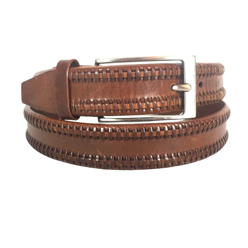 Bregano Italy Mens 34 Brown Leather Belt With Solid Brass Buckle
